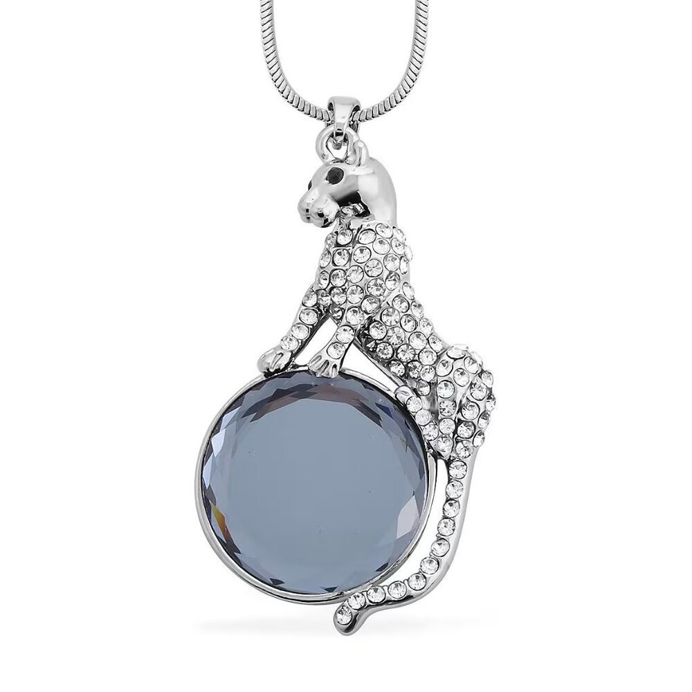 New White & Black Crystal, Silver Grey Color Glass Pendant Necklace